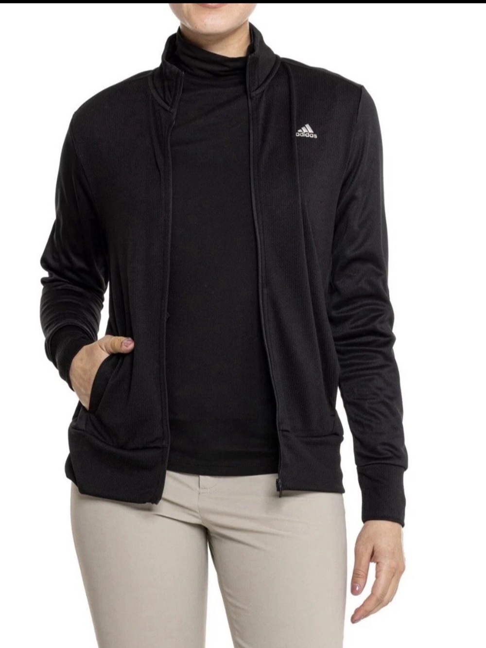 Adidas Golf Performance Texture Full-Zip Black Logo Jacket Woman’s SZ.S
